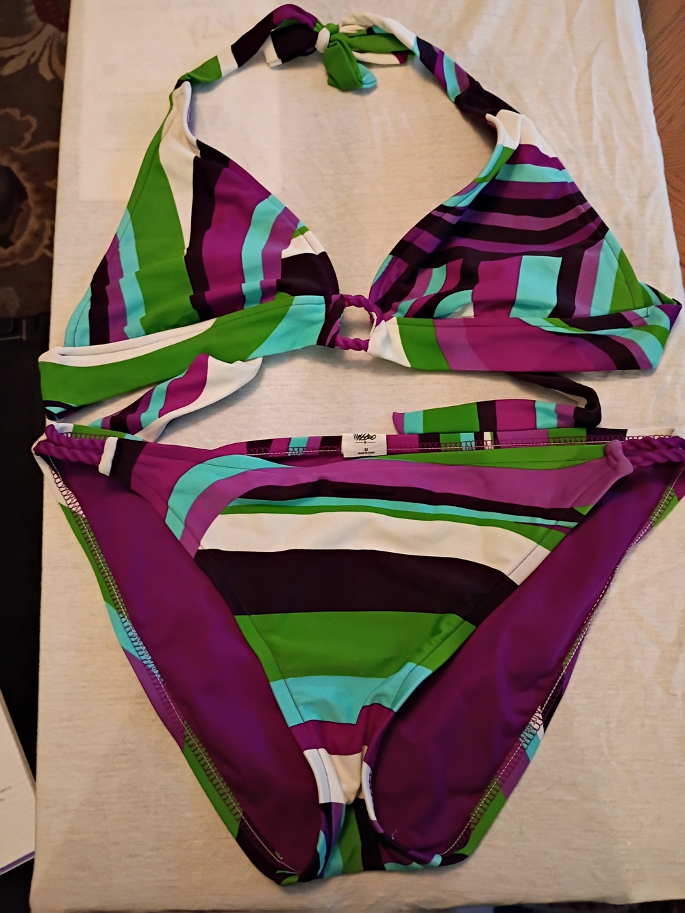 M - Mossimo Supply Co. Striped Halter Bikini in Purple, Green & Teal